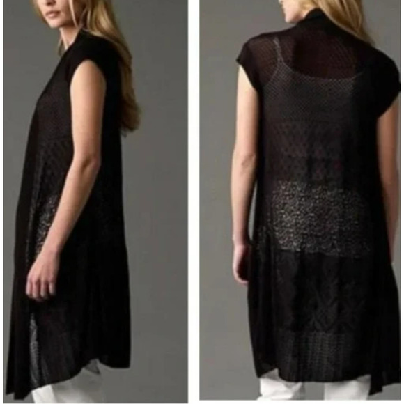 EILEEN FISHER Open Front Duster Cardigan Sweater Size Medium Black Silk Knit - Picture 1 of 9